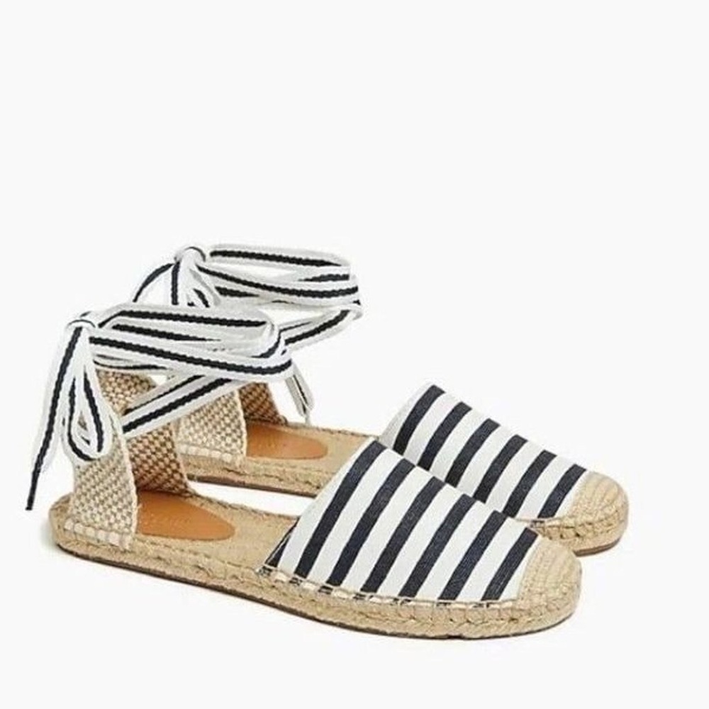 J. CREW Striped Lace Up D'Orsay Espadrille Sandals Size 9.5